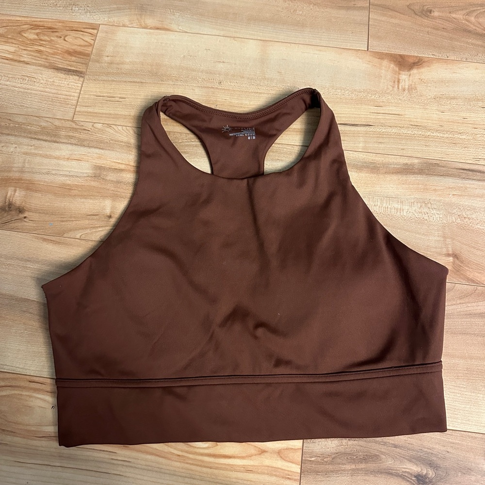 aerie High-Neck Racerback Sports Bra - Brown
